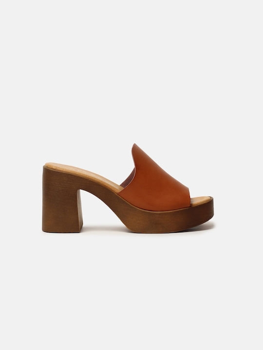 InShoes Chunky Heel Mules Tabac Brown