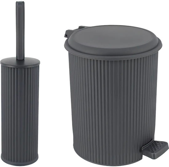 Sidirela Nostalgie Kunststoff Set aus Toilettenbürste und Mülleimer für das Badezimmer 7Es Schwarz