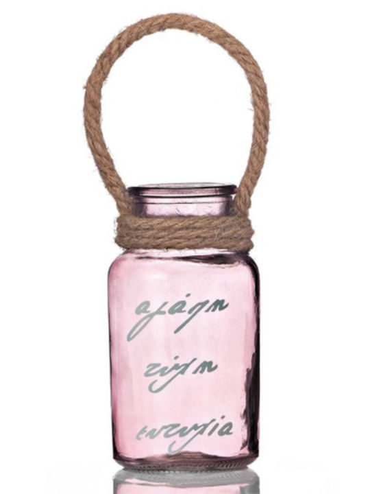 Palma Emporio Candle Holder suitable for Tealights Glass in Pink Color 6.5x6.5x13cm 1pcs