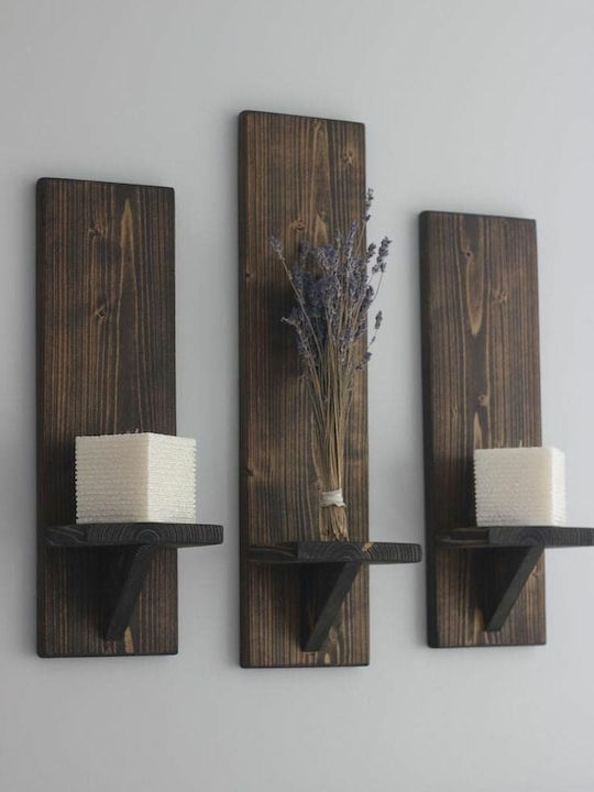 Garkost Creations Gardikiotis Kerzenhalter-Set Holz in Braun Farbe 12x12x0.8cm 3Stück