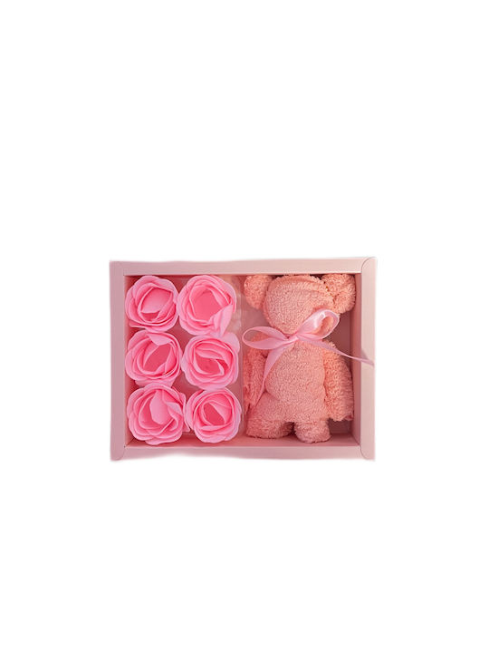 Teddy Bear from Artificial Roses Pink in Box 1pcs