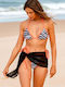 Set Bikini 3 Stücke Dreieck mit Abnehmbarer Verstärkung Animal Print Schwarz