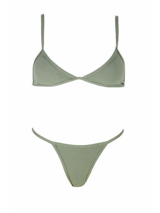 Luigi Padded Bikini Set Triangle Top & Brazil Bottom with Adjustable Straps Khaki