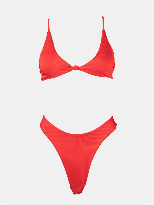 Luigi Padded Bikini Set Triangle Top & High Waisted Bottom with Adjustable Straps Red