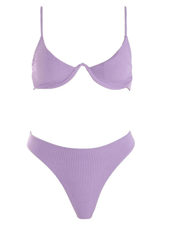 Luigi Underwire Bikini Set Bra & Slip Bottom with Adjustable Straps Lilac