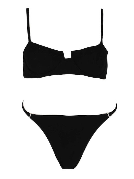 Luigi Padded Underwire Bikini Set Bra & Brazil Bottom with Adjustable Straps Black