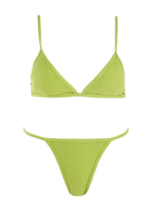 Luigi Padded Bikini Set Triangle Top & Brazil Bottom with Adjustable Straps Green