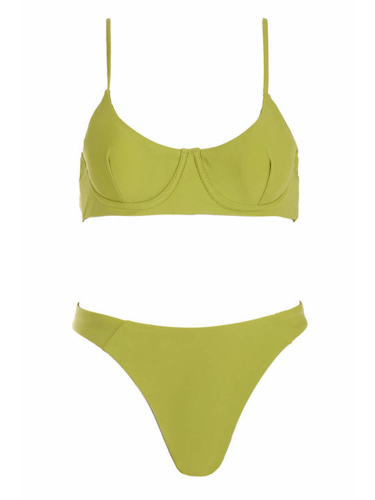 Luigi Padded Underwire Bikini Set Bra & Brazil Bottom with Adjustable Straps Green