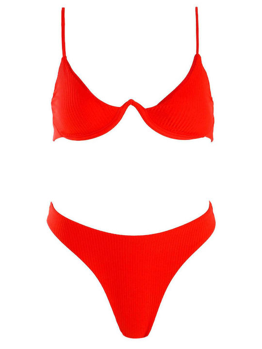 Luigi Underwire Bikini Set Bra & High Waisted Bottom with Adjustable Straps Red