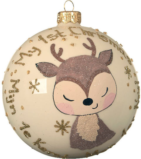 My First Christmas Hängendes Kugel Ornament Ornament Glas Beige mit Glitzer 10cm