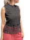 Women's lace shirt in black(RIZ55)