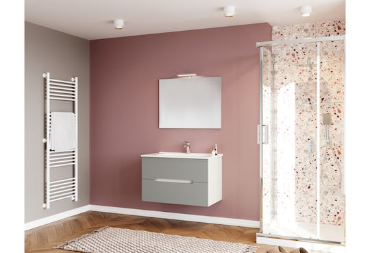 Savinidue Iris Πάγκος με Νιπτήρα & Καθρέπτη Μ81.5xΒ46.5xΥ53cm Rovere Bianco