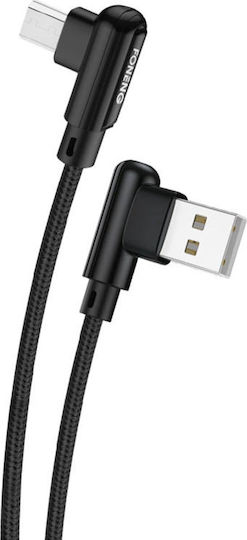 Foneng Χ70 Angle (90°) / Braided USB 2.0 to micro USB Cable Μαύρο 1m