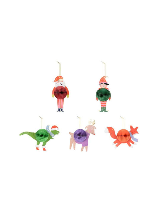 Ornament de Crăciun Figura Hârtie Multicolor cu Pulbere de Aur cu Paiete Set 5buc