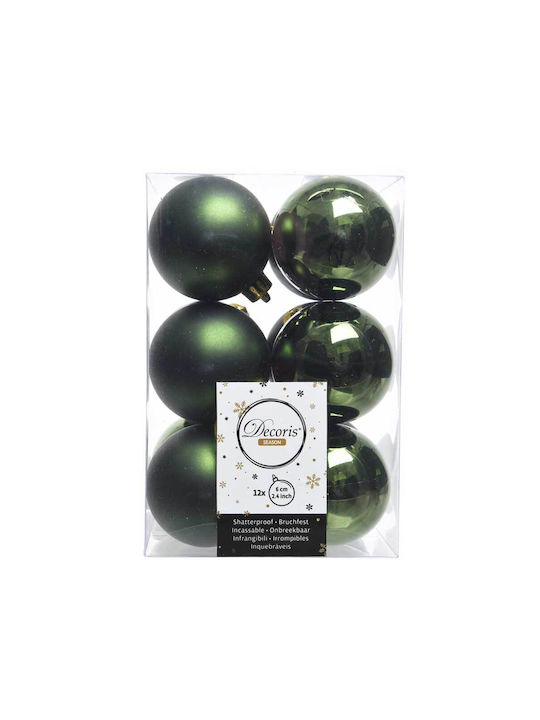 Hängendes Kugel Ornament Ornament Kunststoff Grün 6cm Set 12Stück