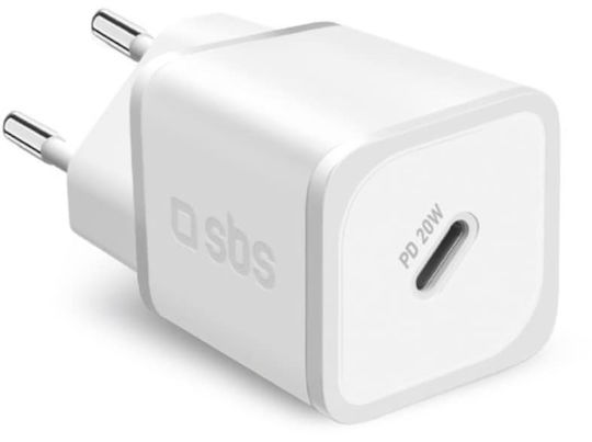 SBS SBS GaN Handyladegerät ohne Kabel mit USB-C Ausgangsanschluss 20W Stromlieferung Weiß