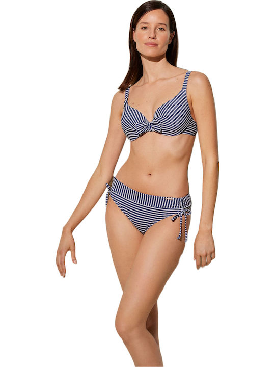 Set Bikini με Ελαφριά Ενίσχυση Ψηλόμεσο Ριγέ Μπλε