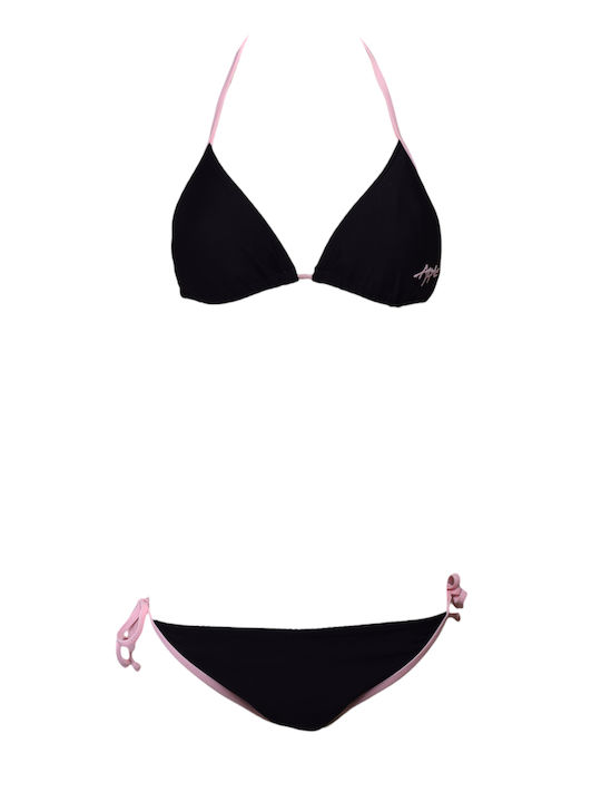 Apple Boxer Bikini Set Triangle Top & Brazil Bottom with Laces with Adjustable Straps Black