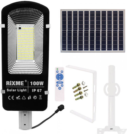 Rixme Lampă Solară Stradală 100W 12480lm Alb Rece cu Fotocelulă și Telecomandă IP67