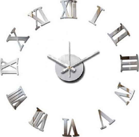 3D Wall Clock Sticker Plastic Silver Ø45cm