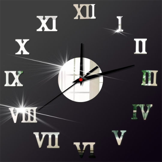 3D Wall Clock Sticker Plastic Silver Ø45cm