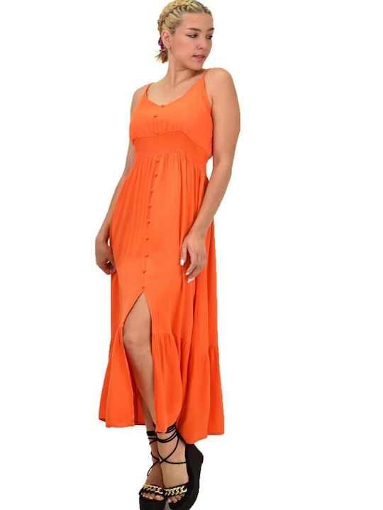 Potre Καλοκαιρινό Midi Σεμιζιέ Φόρεμα με Βολάν Πορτοκαλί