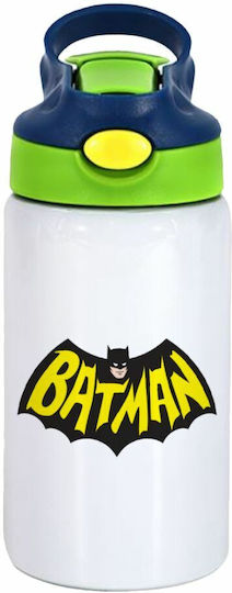 Koupakoupa Kids Water Bottle Batman Stainless Steel with Straw White 350ml