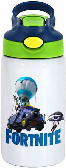Koupakoupa Kids Water Bottle Fortnite Stainless Steel with Straw White 350ml