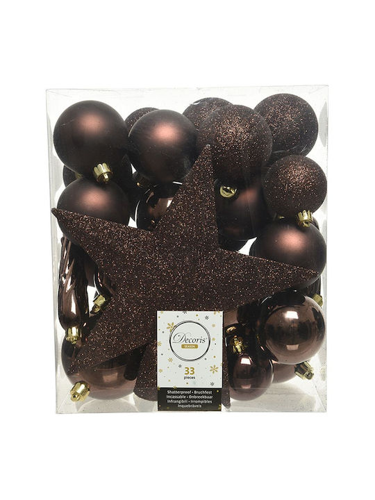 Hanging Ornament Mix Ornaments Plastic Brown with Glitter Set 33pcs