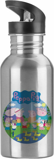 Koupakoupa Kids Water Bottle Peppa Pig Stainless Steel with Straw Gray 600ml
