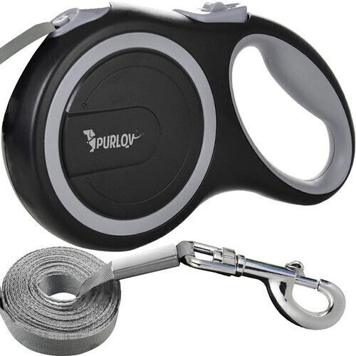 Purlov Klappbar Hundeleine/Führleine Riemen in Schwarz Farbe 5m bis zu 15kg
