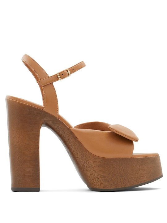 Aldo Platform Leather Women's Sandals Tabac Brown 00063249-23