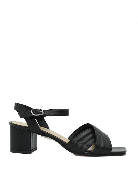Repo Leather Women's Sandals with Ankle Strap Black with Chunky Medium Heel 46615-34