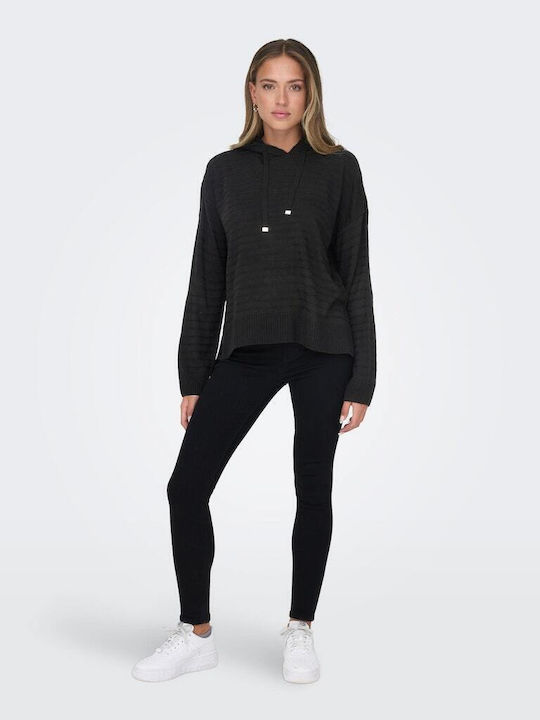 Only Damen Langarm Pullover mit Kapuze Schwarz