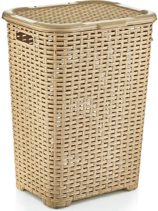 Rattan Laundry Basket Plastic with Cap 44x35.5x59cm Beige
