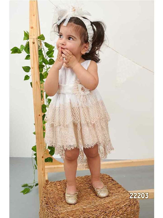 Bonito Baby White Baptism Clothing Set with Hair Accessories & Dress made of Tulle 2pcs