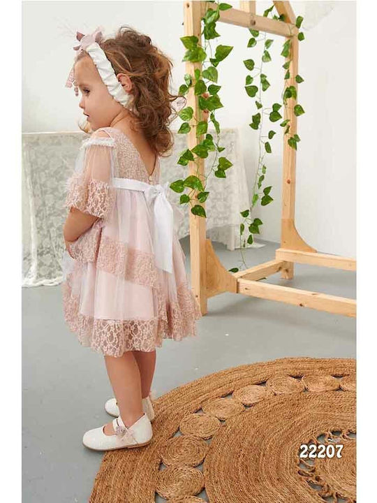 Bonito Baby Розов Комплект Кръщелни Дрехи с Аксесоари за коса & Рокля от Тюл 2бр
