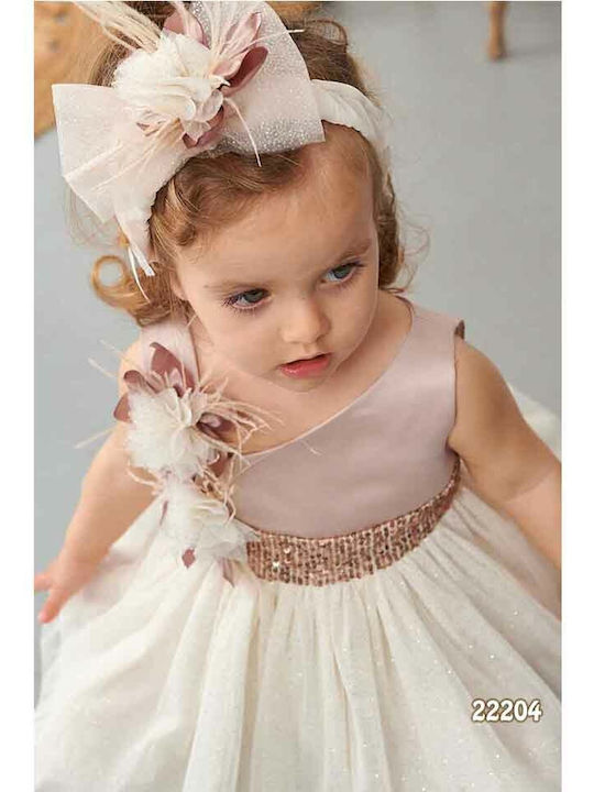Bonito Baby Roz Set de Haine de Botez cu Accesorii pentru păr & Rochie din Tulle 2buc
