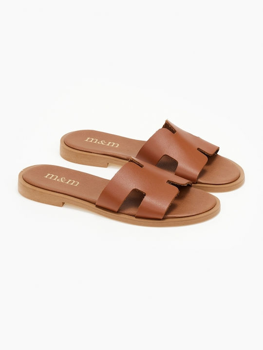 Issue Fashion Leather Women's Flat Sandals in Tabac Brown Color