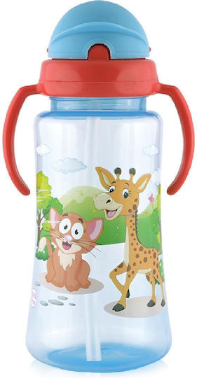 Lorelli Baby Cup with Handles and Straw made of Plastic Blue 330ml for 12m+m+