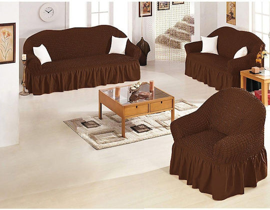 Cu volan Set de Huse Elastice pentru Canapea Maro 3buc SET-321-BROWN