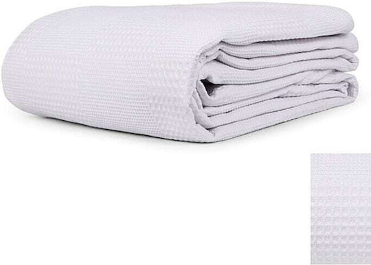 Cotton Linen Моно Покривало за Хотел Pique Бяло 160x260см 5бр