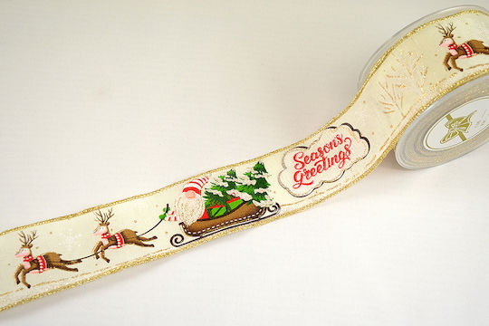 Weihnachtliche Farbband Stoff Beige 900x5.5cm 1Stück
