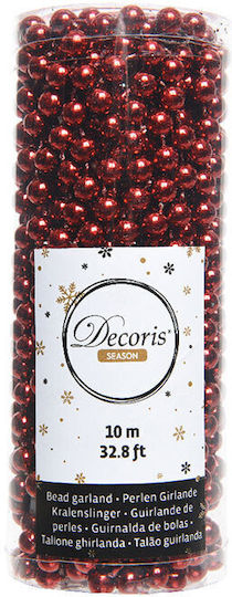 Decoris Χριστουγεννιάτικη Γιρλάντα με Χάντρες Πλαστική Κόκκινη 1000cm