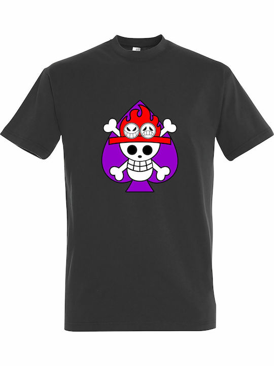 One Piece Ace Card Tricou One Piece Gri Bumbac