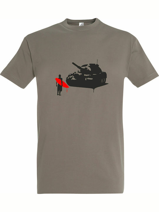 Stop The War, Tanks, Surfer, Street Art T-shirt Khaki Baumwolle Helles Khaki