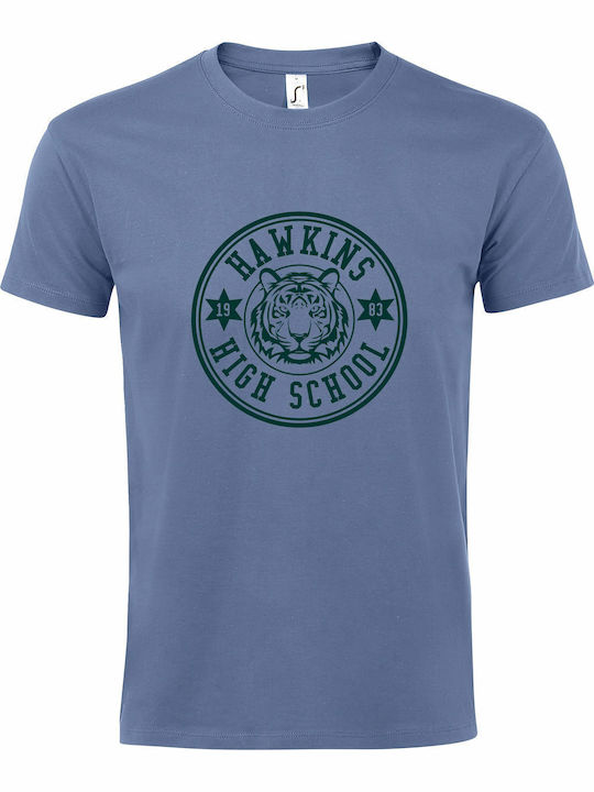 kirikoko Hawkins High School, Stranger Things T-shirt Μπλε Βαμβακερό kirikoko Hawkins High School, Stranger Things T-shirt Μπλε Βαμβακερό