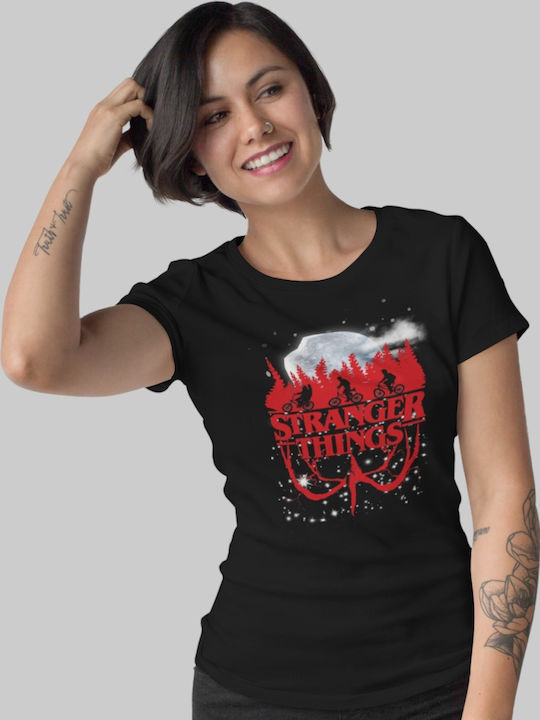 Γυναικείο T-shirt Stranger Things Upside Down W σε Μαύρο χρώμα