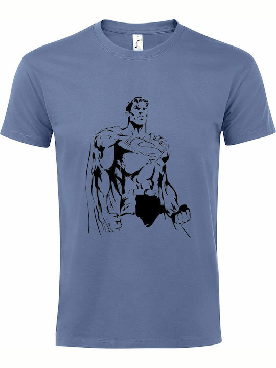 T-shirt Superman Μπλε Βαμβακερό