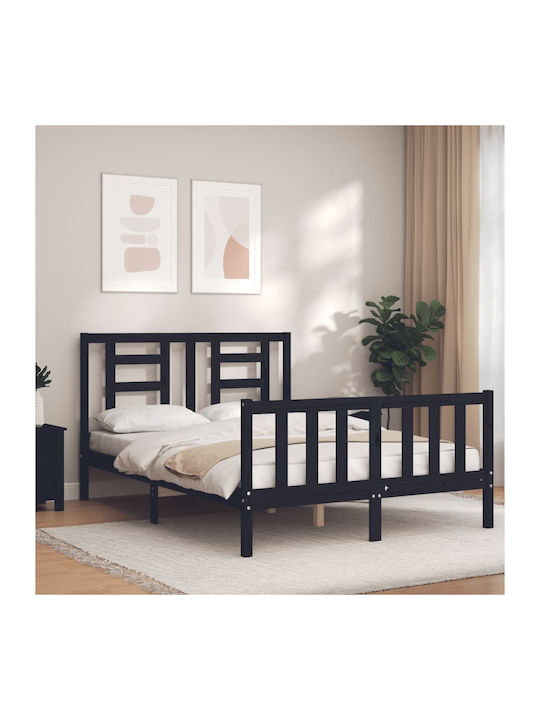 Κρεβάτι Διπλό από Μασίφ Ξύλο Μαύρο με Τάβλες για Στρώμα 140x190cm